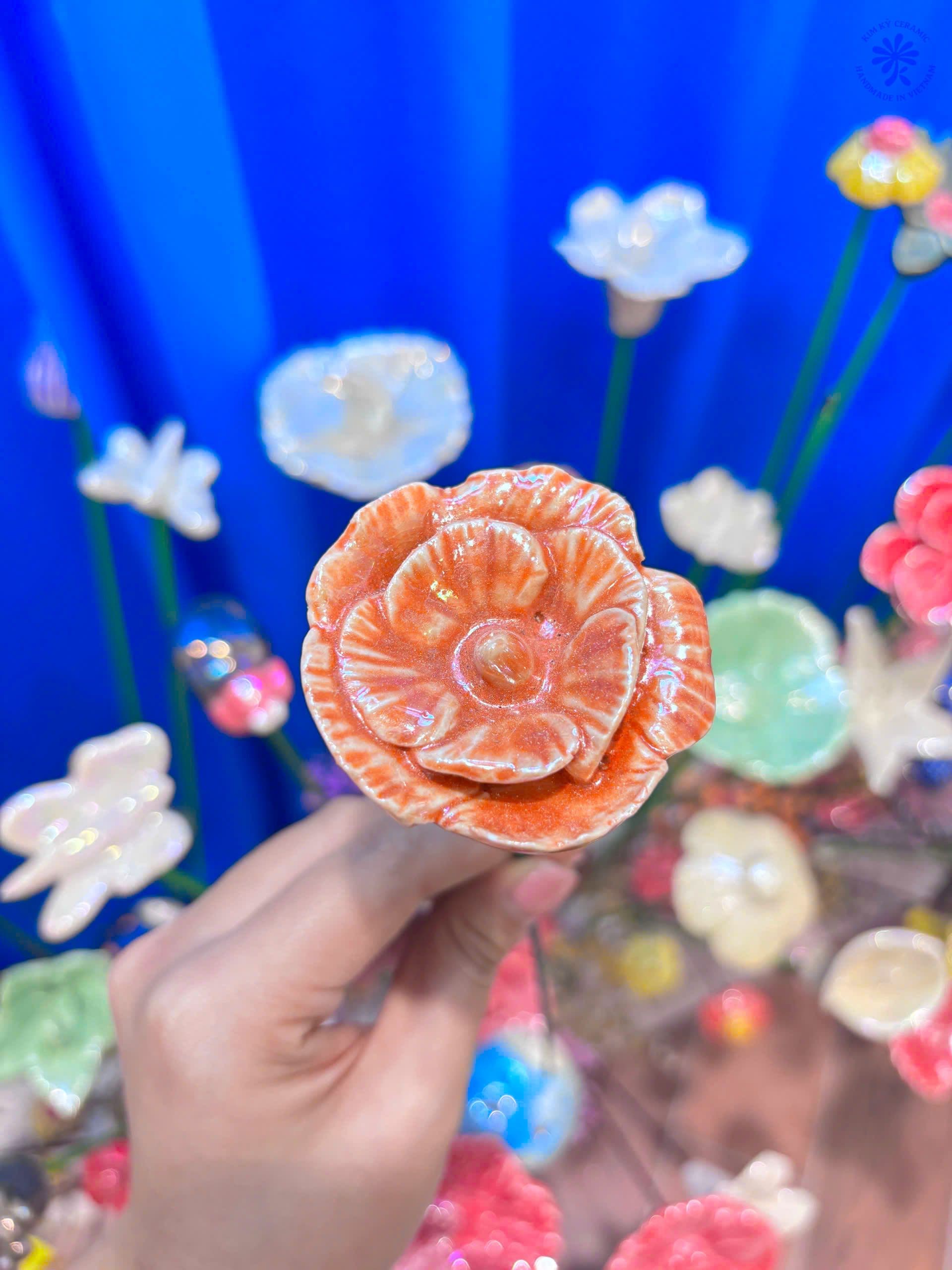 Amber Terracotta Multi-Layered Ceramic Blossom - 1