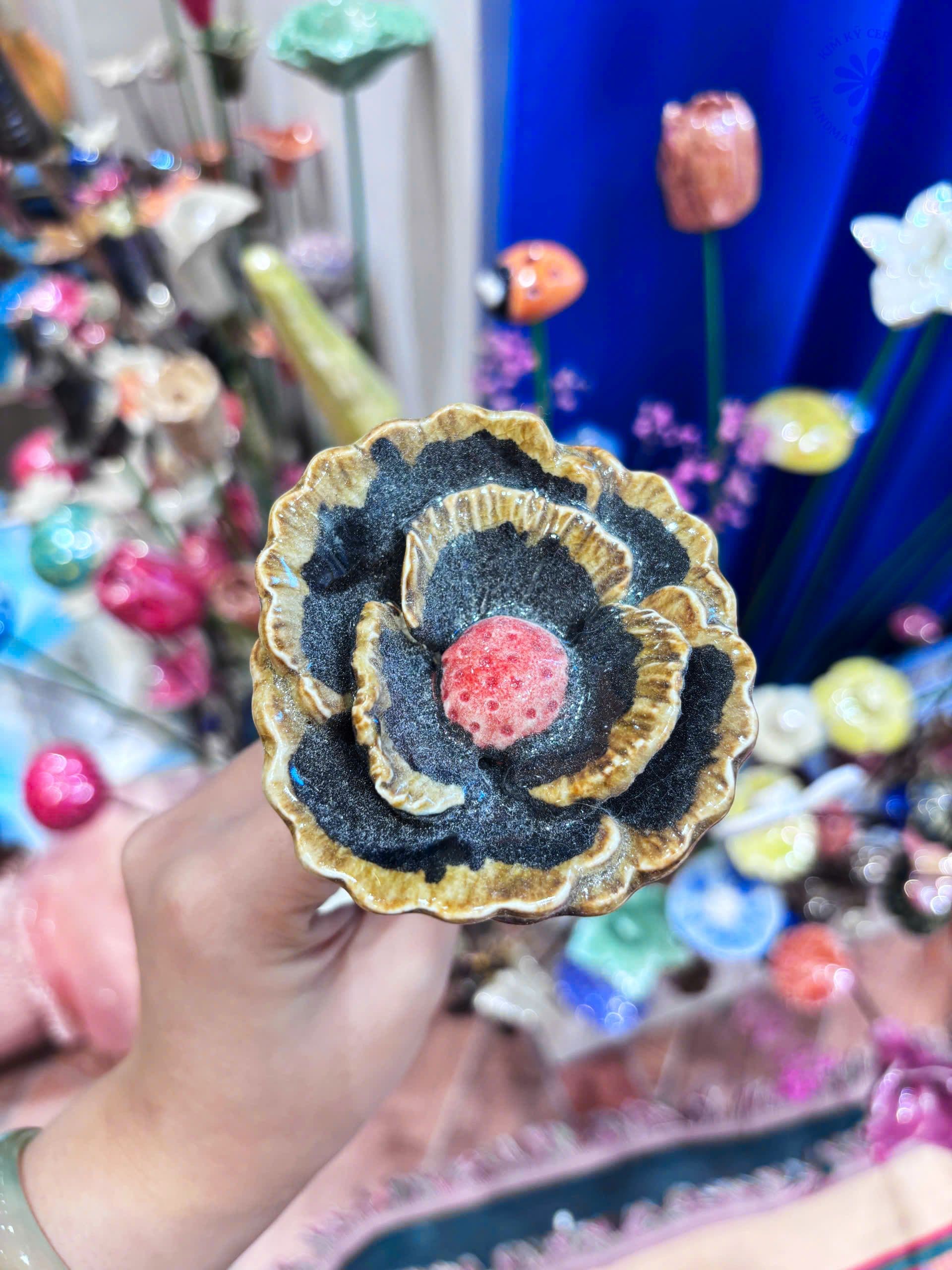 Midnight Black Multi-Layered Ceramic Blossom - 2