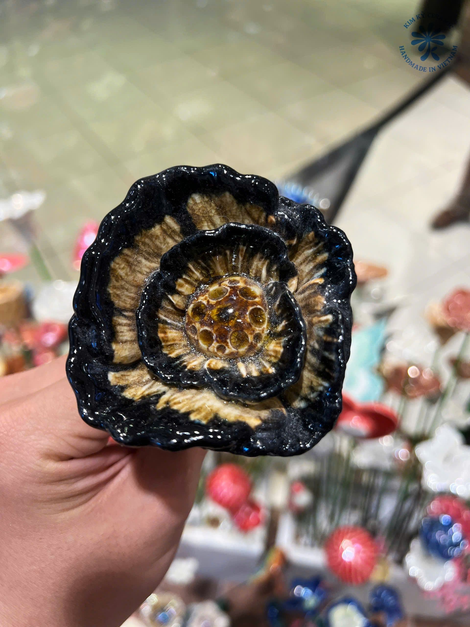 Midnight Black Multi-Layered Ceramic Blossom - 1